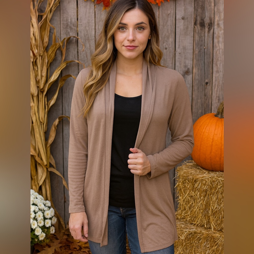 Eileen Fisher Light Brown Open Cardigan Viscose Spandex Blend Size‎ XS